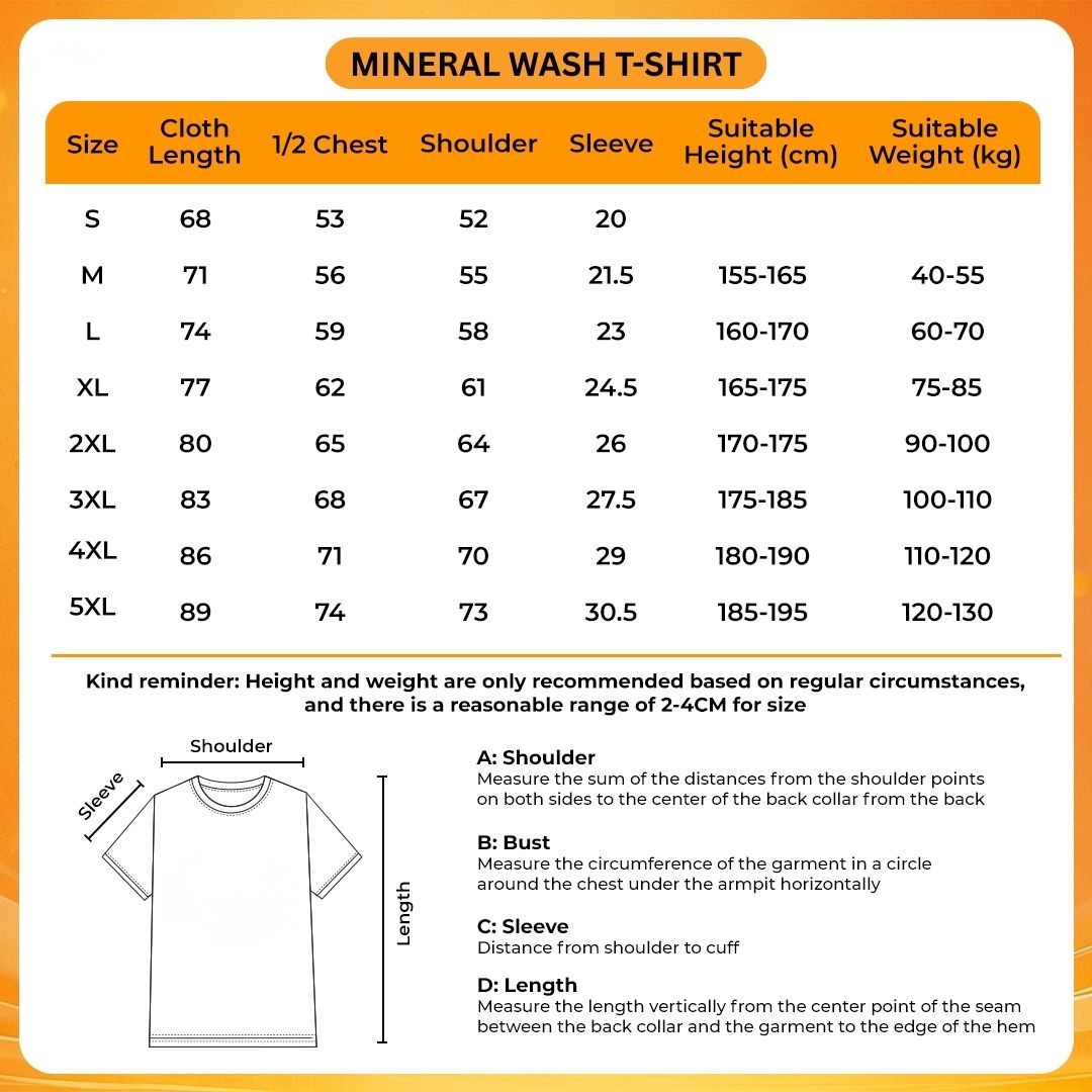 Mineral Wash T Shirt Size Chart - TWICE Shop UK